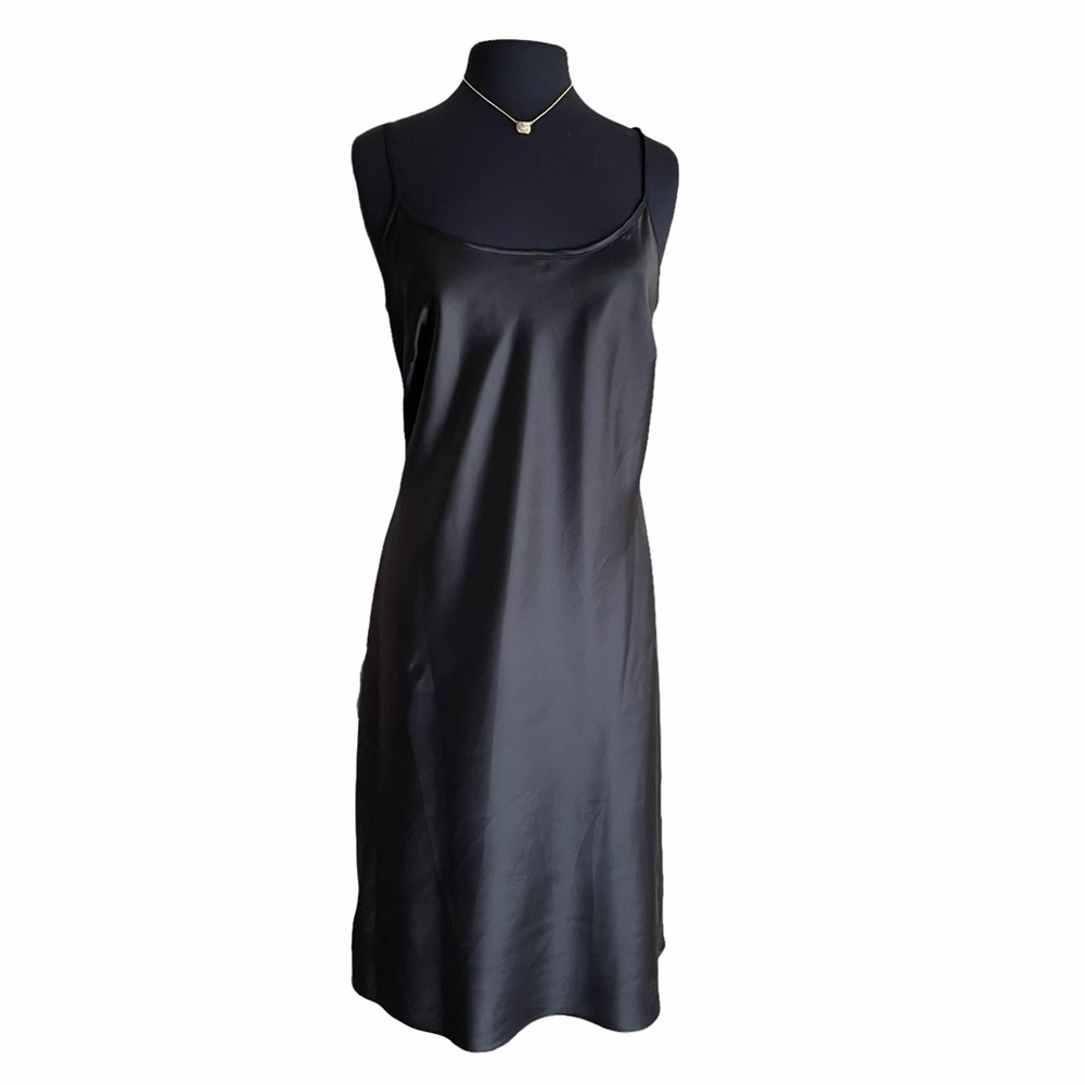 Black Satin Spaghetti Strap Midi Dress